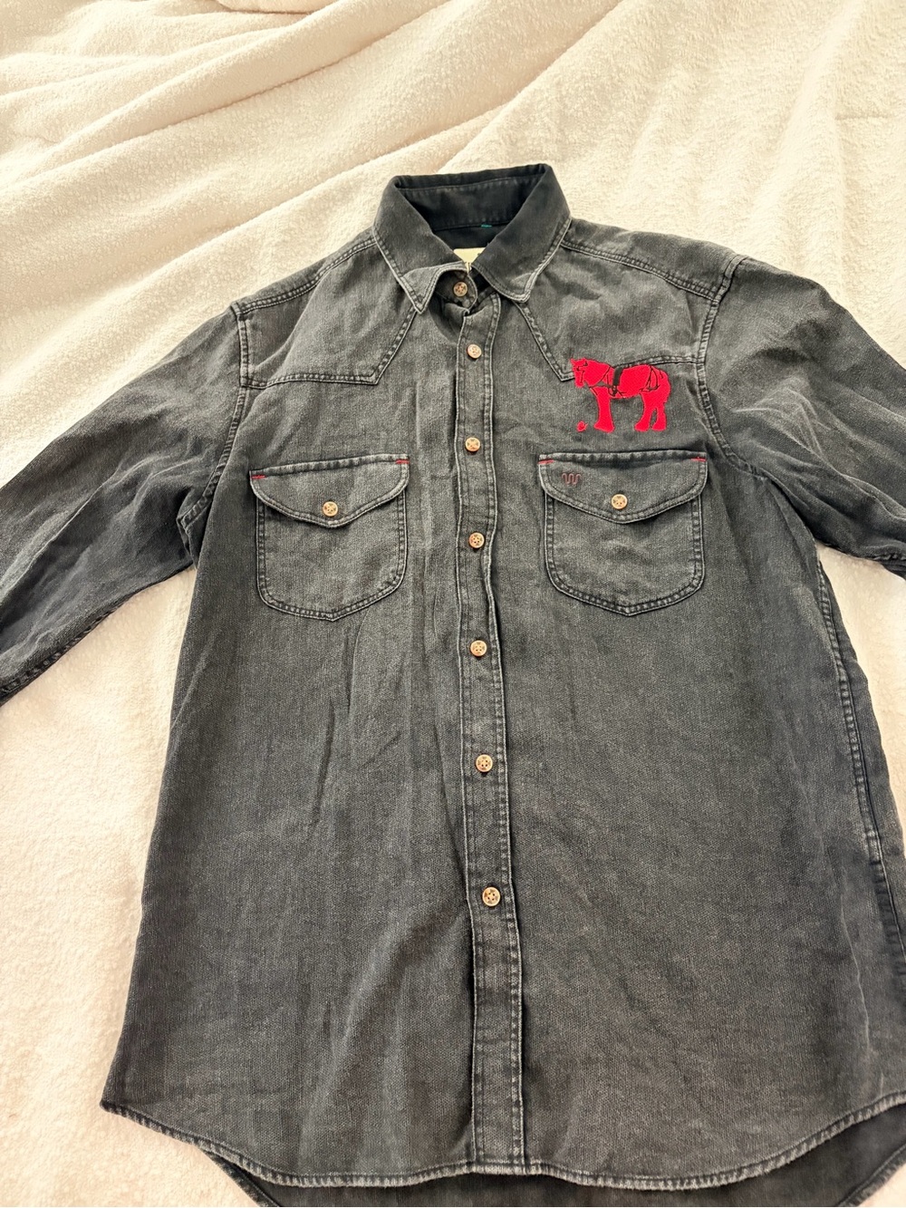 King Ranch Men’s Small Cotton Button Up Shirt Western Horse Emboridery